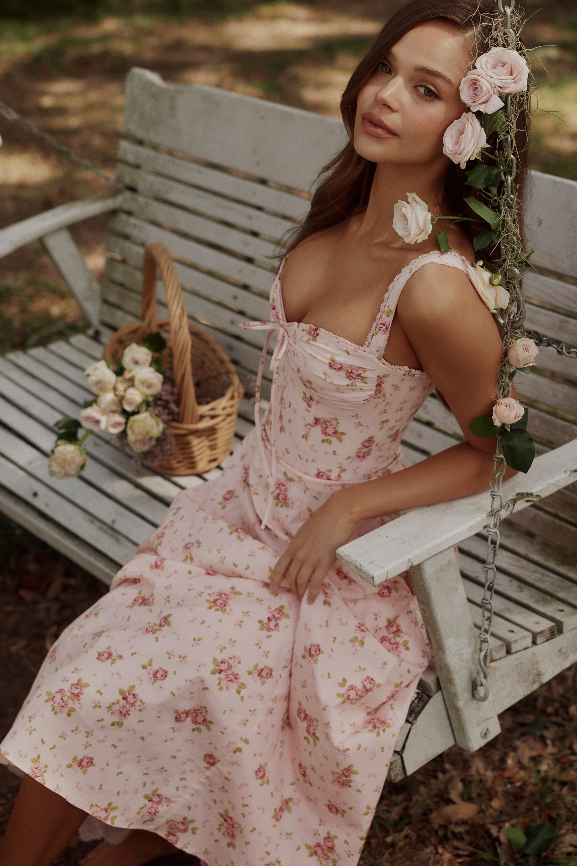 Rosette Floral Midi Dress