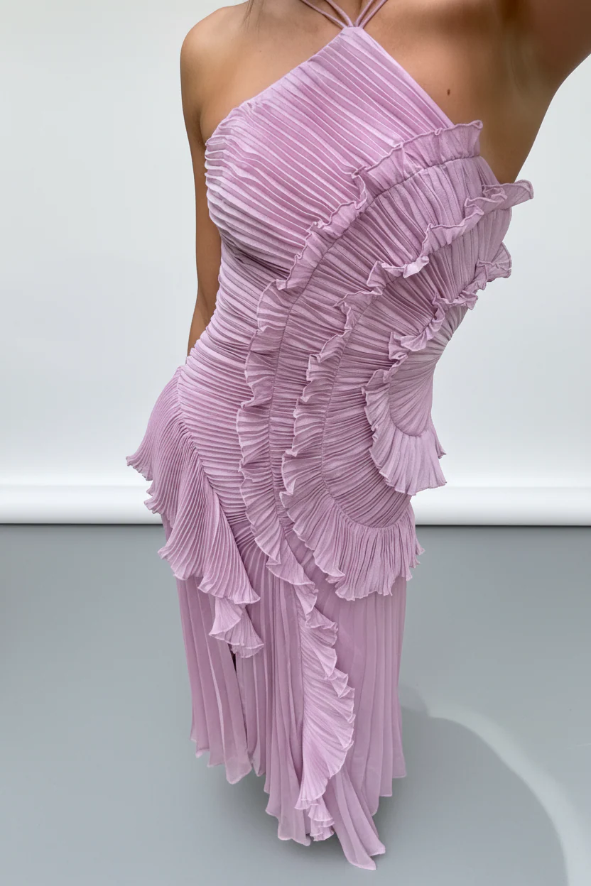 Lilas Pleated Ruffle Gown