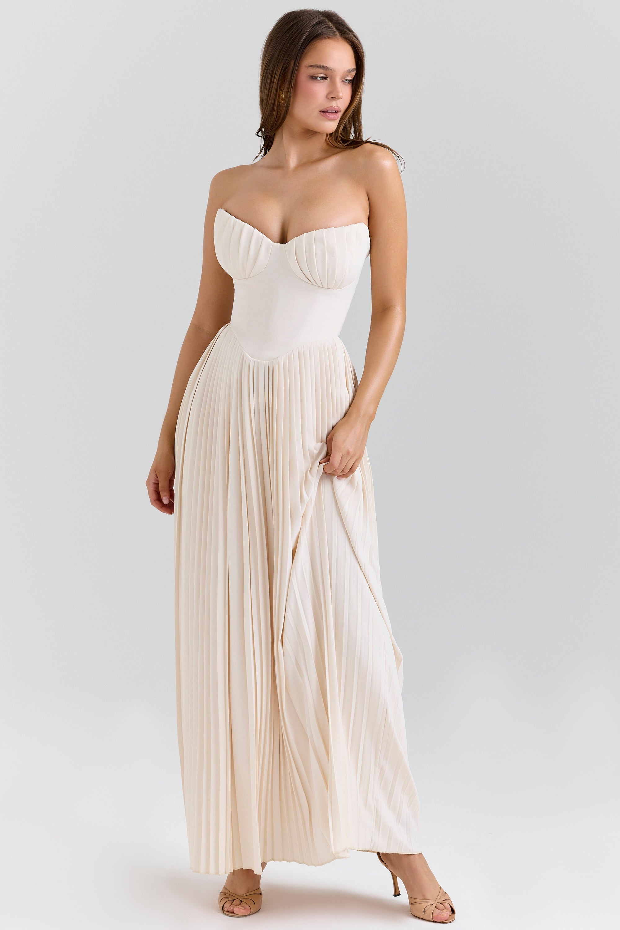 Marcella Pleated Strapless Maxi